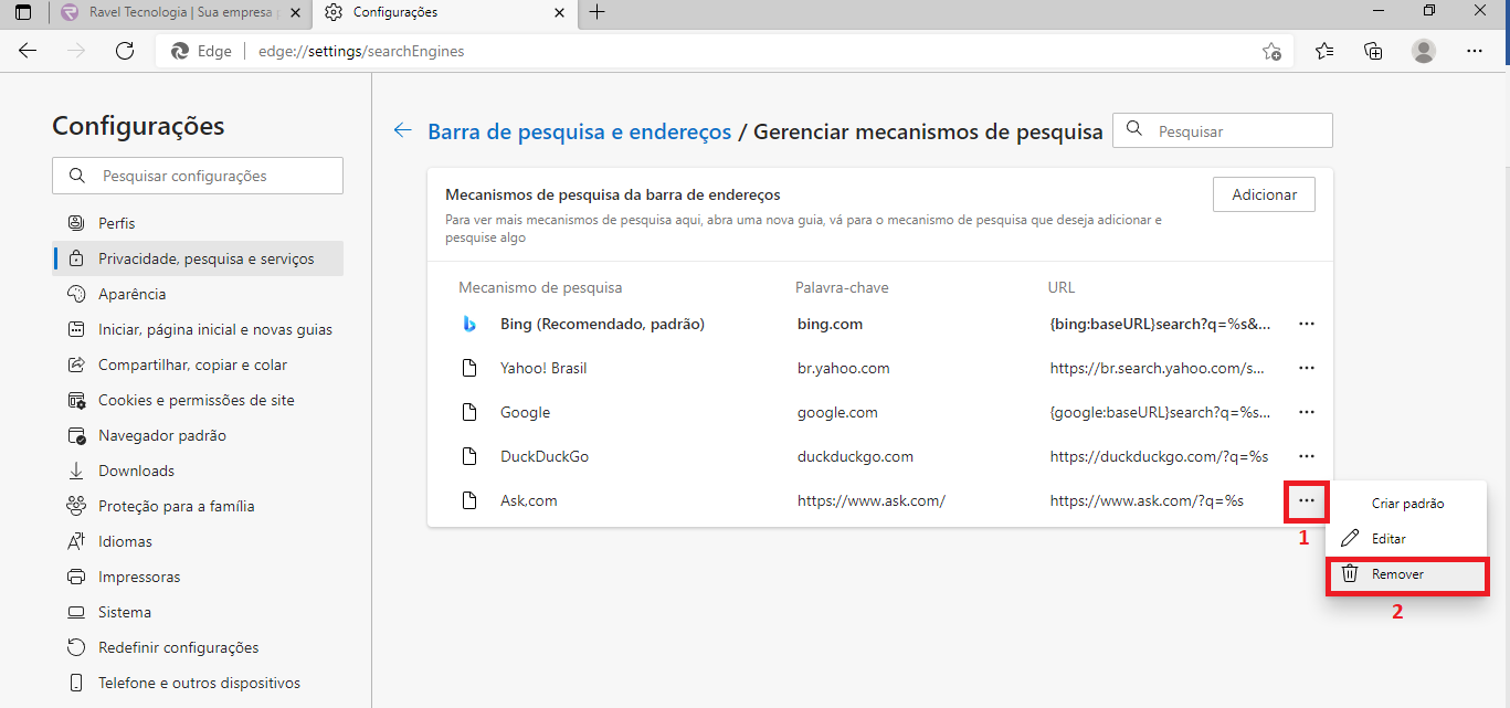 Como Alterar O Buscador Padr O No Edge Blog Ravel Tecnologia