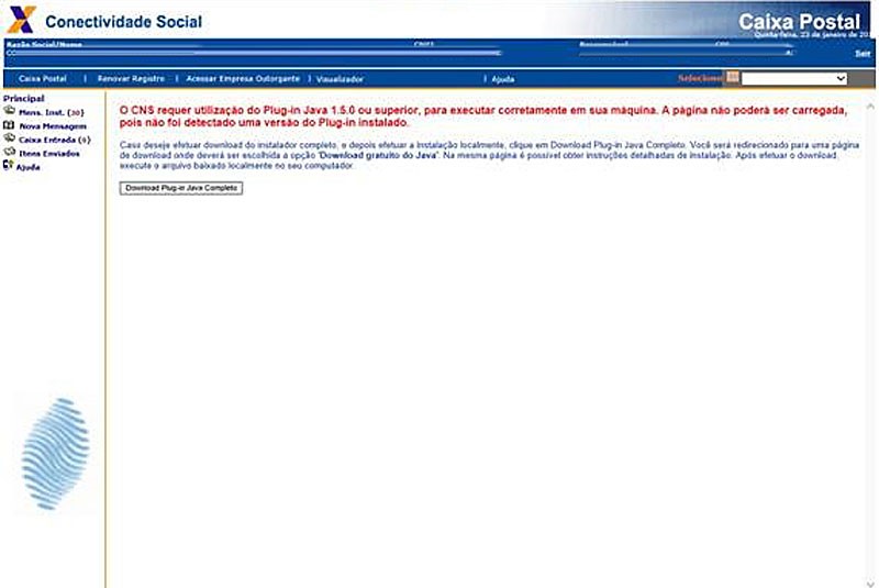Erro O Cns Requer Utilizacao Do Plug In Java 1 5 0 Ou Superior