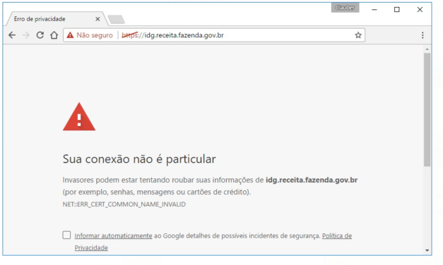 Erro NET:ERR_CERT_COMMON_NAME_INVALID ao tentar abrir uma página