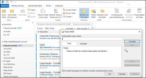 Escolher pastas de conta IMAP aparecem no Outlook
