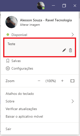 mensagem de ausência no Teams configurada