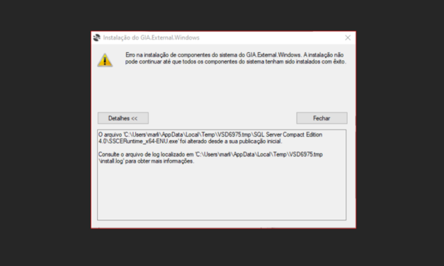 Erro na instalação de componentes do sistema do GIA.External.Windows