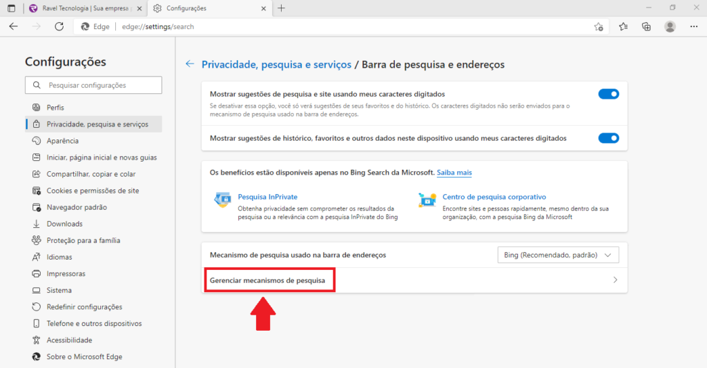 Como gerenciar o buscador padrão no Edge