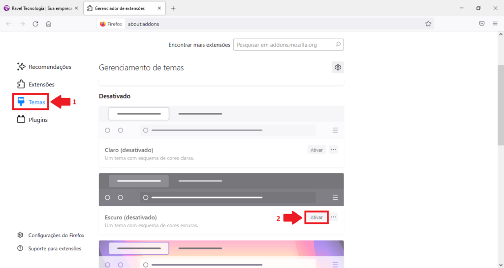 como ativar o modo escuro no firefox