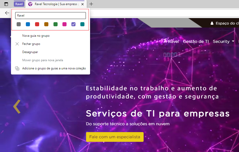 agrupar guias no Edge