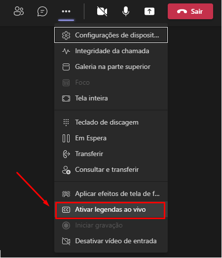 Como ativar legendas no Teams 
