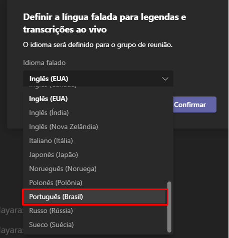 Como ativar legendas no Teams idiomas