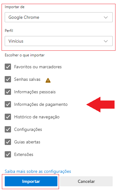 Como importar favoritos no Edge