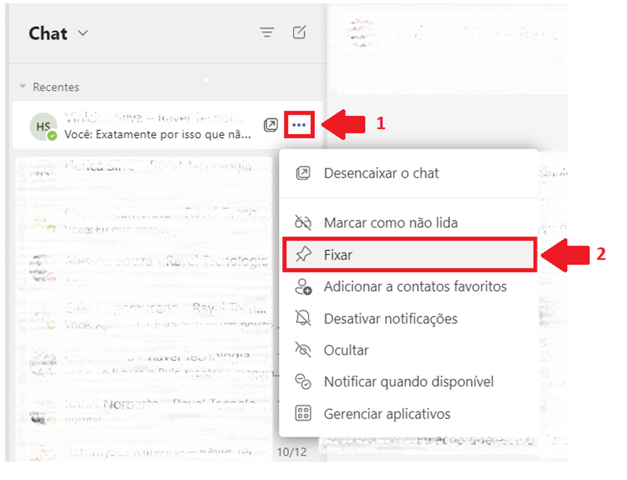 fixar conversas no Teams
