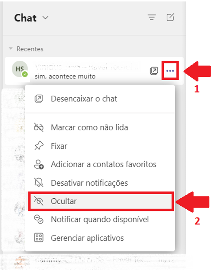 ocultar conversas no Teams