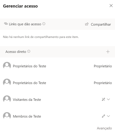 Permissões no Sharepoint gerenciar acesso