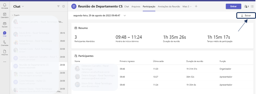 Como gerar relatório de presença na reunião do Teams