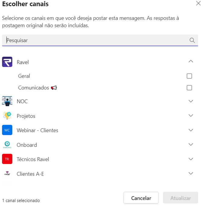 Como postar uma mensagem em vários canais do Teams