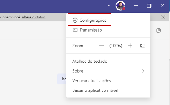 Saudação à caixa postal no Microsoft Teams