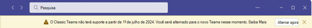 fim do suporte da versão clássica do Teams