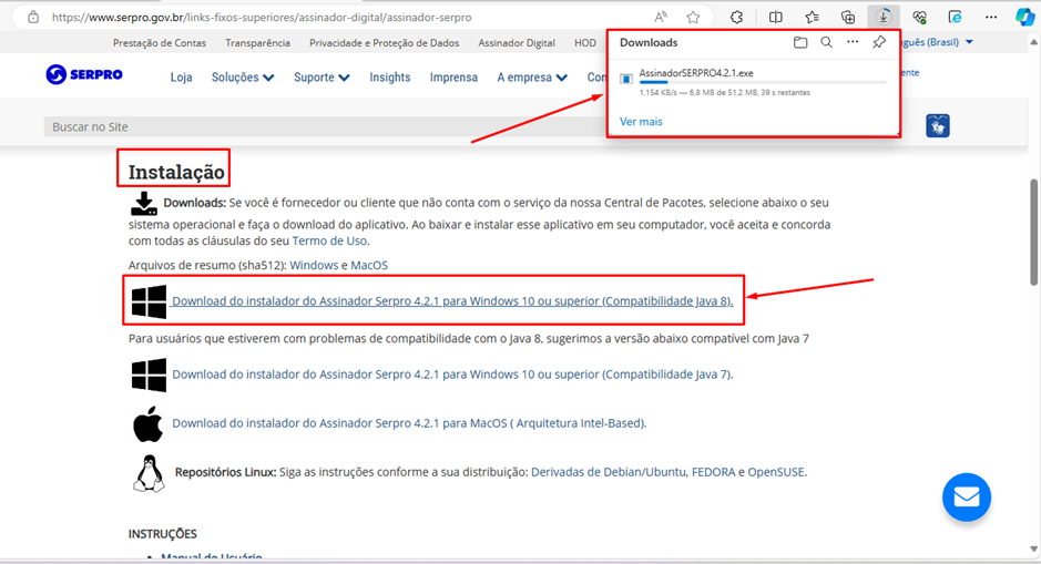 como instalar o assinador serpro