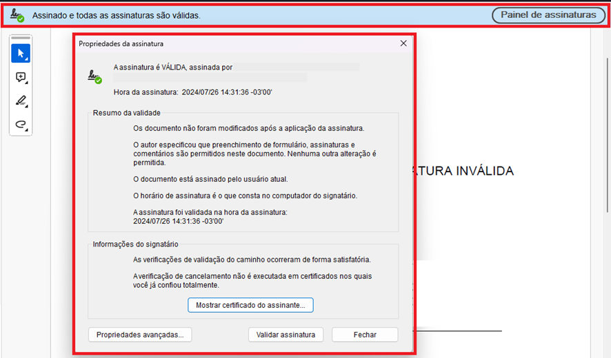 assinatura no Adobe sucesso