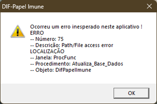 erro 75 no programa DIF Papel Imune