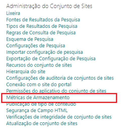 onde ver tamanho e conteúdo de um site no SharePoint