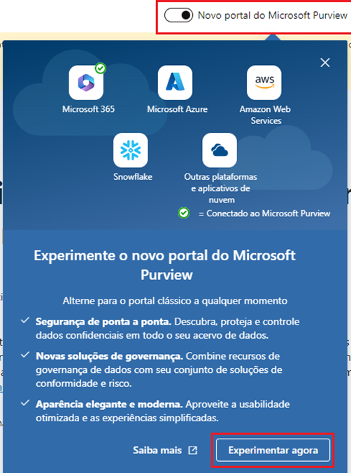 Microsoft Purview novo portal