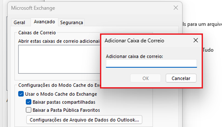 adicionar caixa compartilhada no Outlook