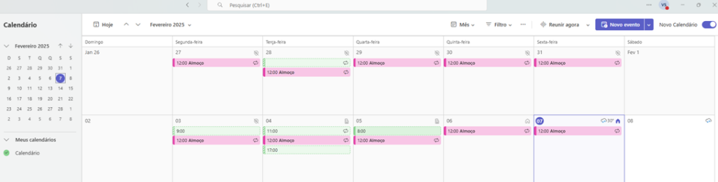 Microsoft Teams calendário novo