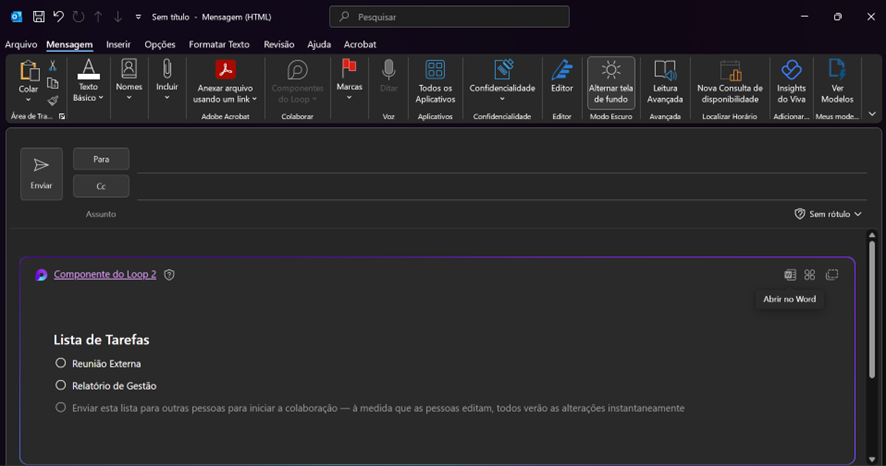 Loop no Outlook exemplo