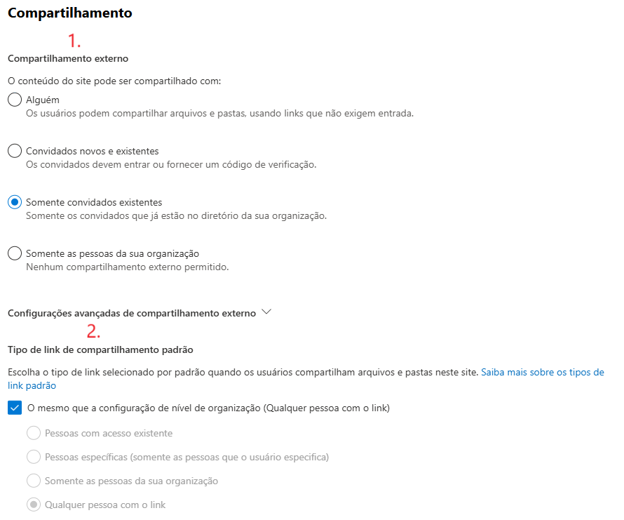 ações compartilhamento externo de arquivos