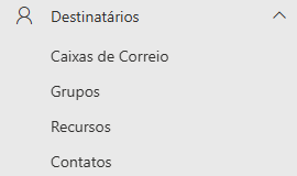 opções Administrador de Destinatários